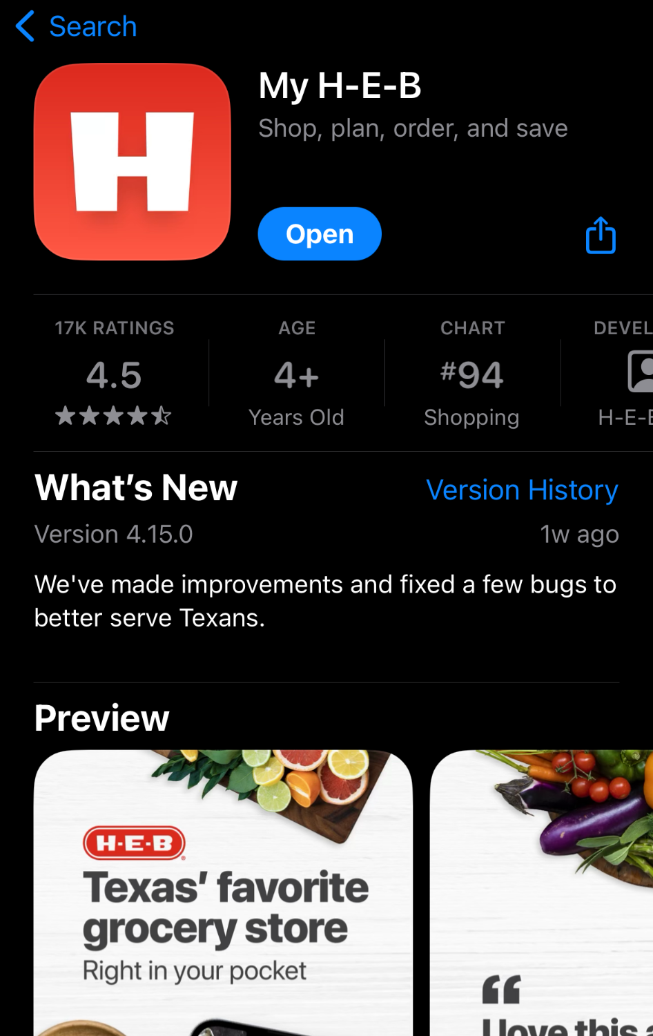 Correct H-E-B app